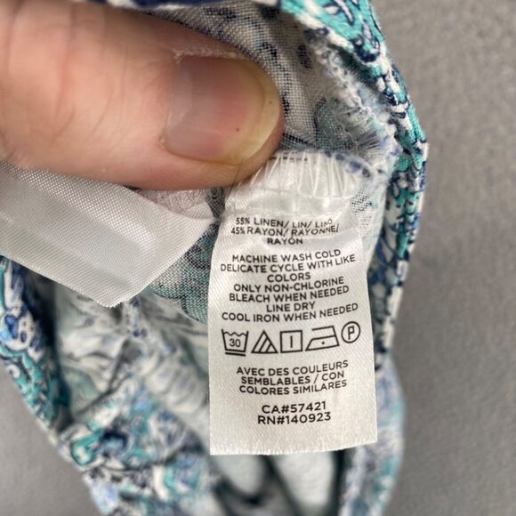 LOFT Skirt Womens 14 Blue Floral Paisley Linen Blend Faux Wrap Mini Ruffle Hem - Picture 6 of 9